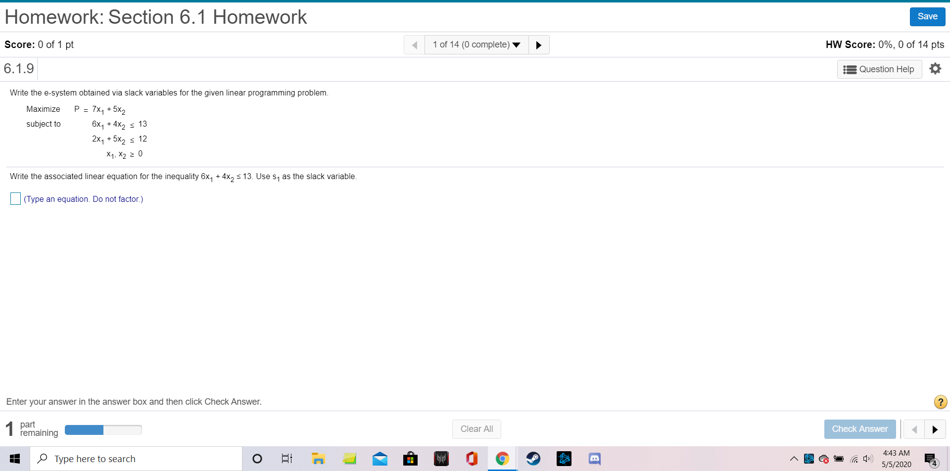 Write the?e-system obtained via slack variables