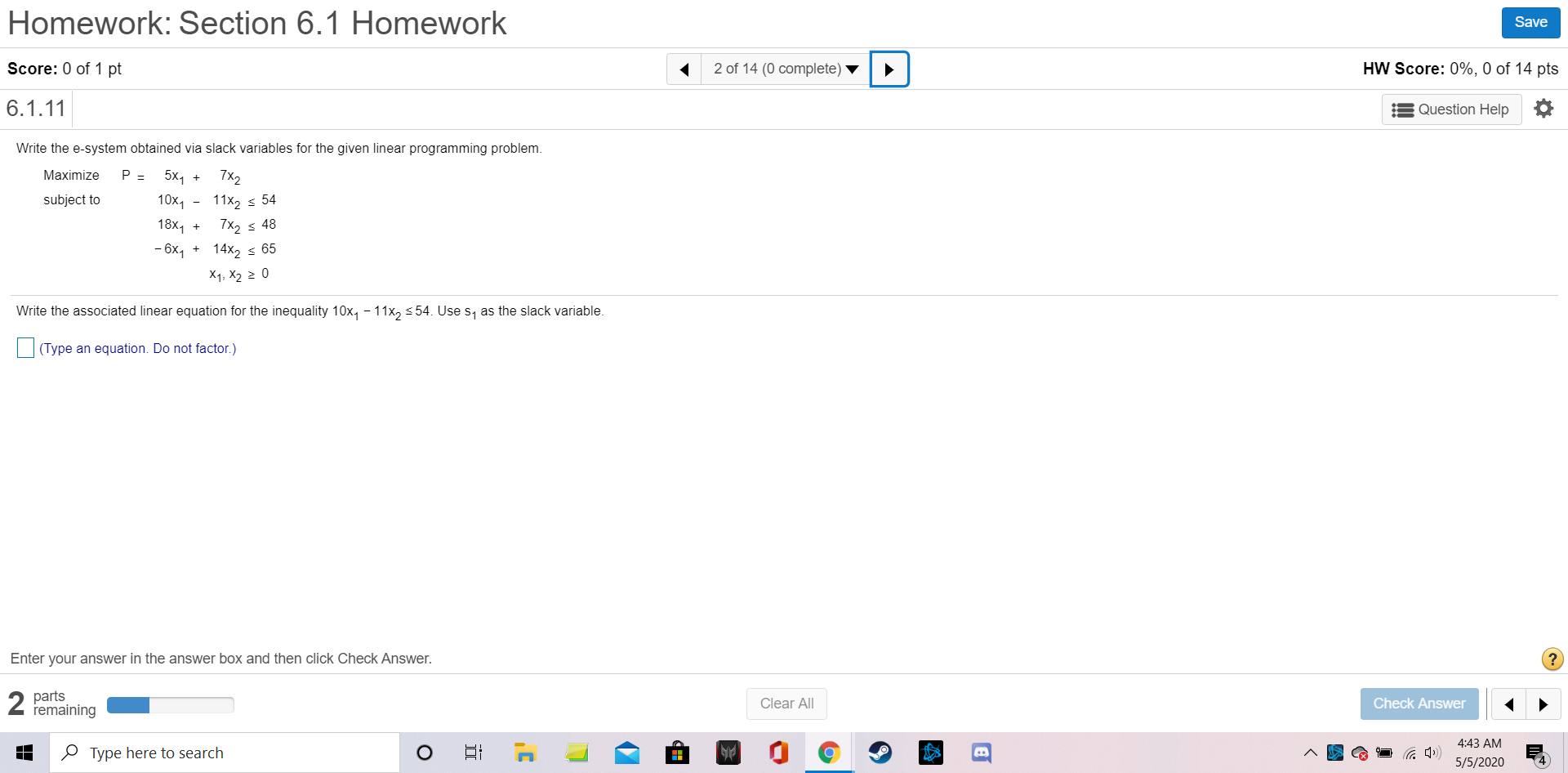 Write the?e-system obtained via slack variables