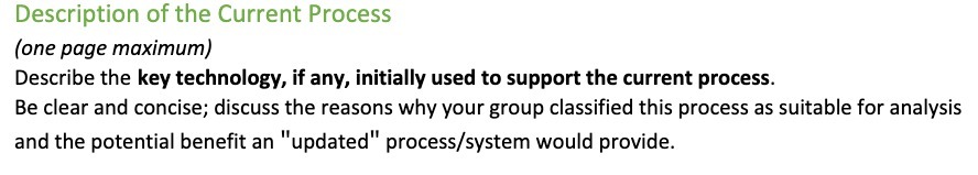 Description of the Current Process (one page