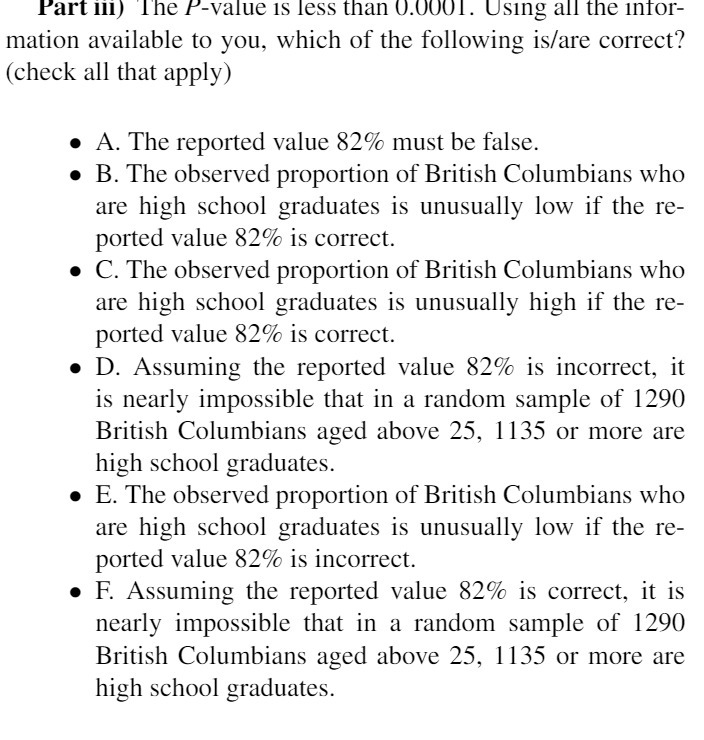 Part ill) The P-value is less than 0.0001. Using