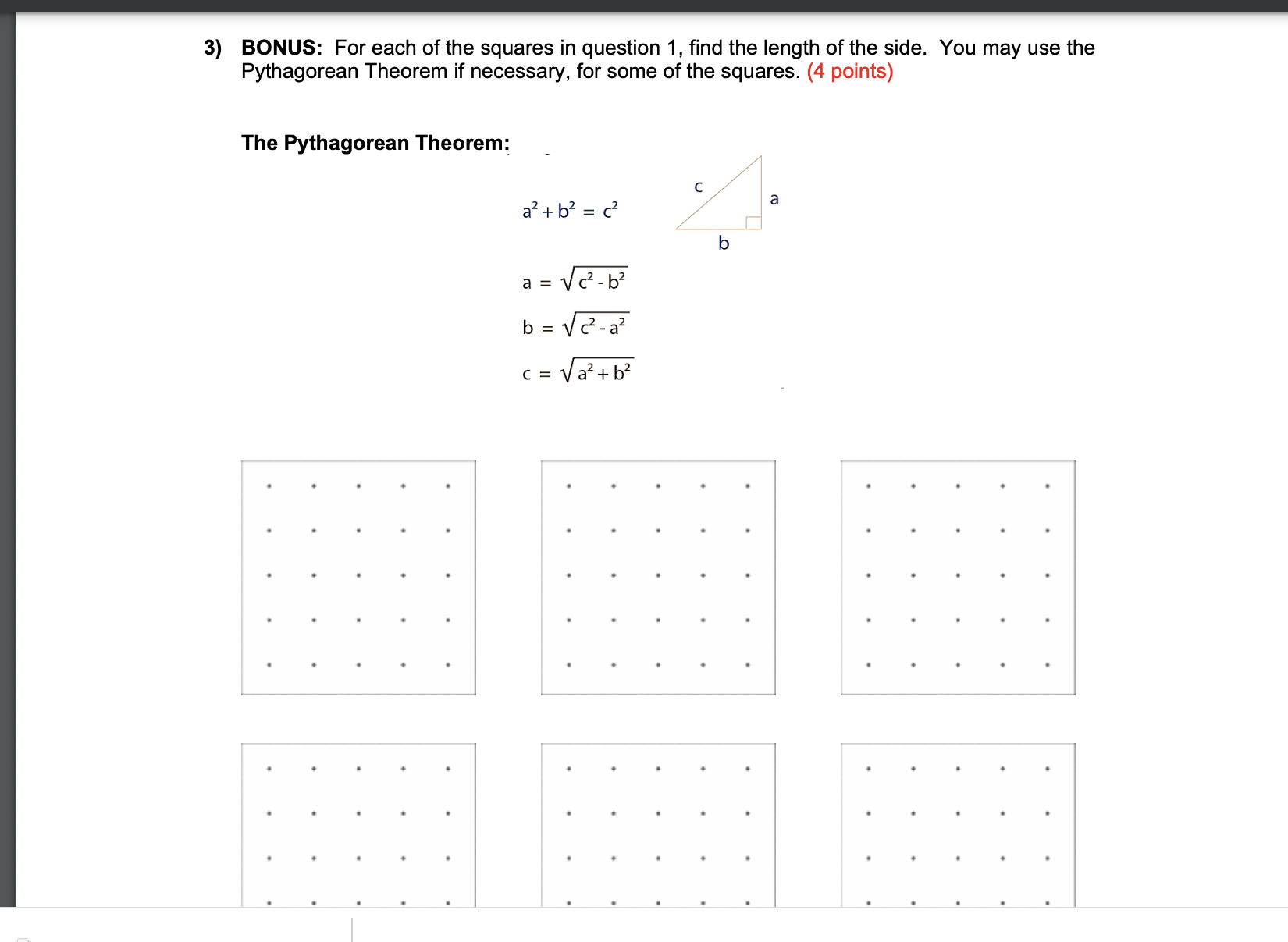 3) BONUS: For each of the squares in question 1,