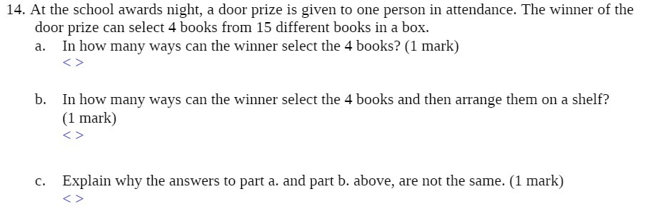 14. At the school awards night, a door prize is