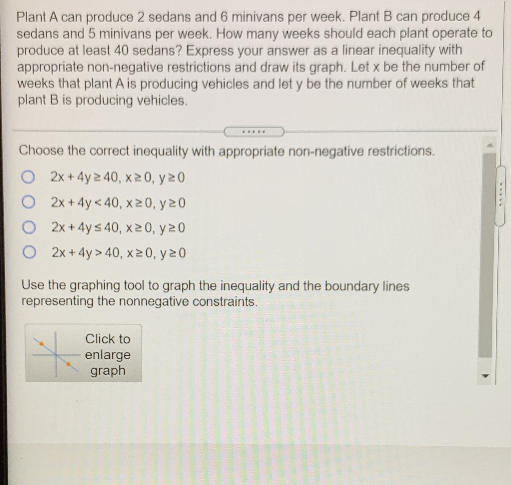 and graph Plant A can produce 2 sedans and 6