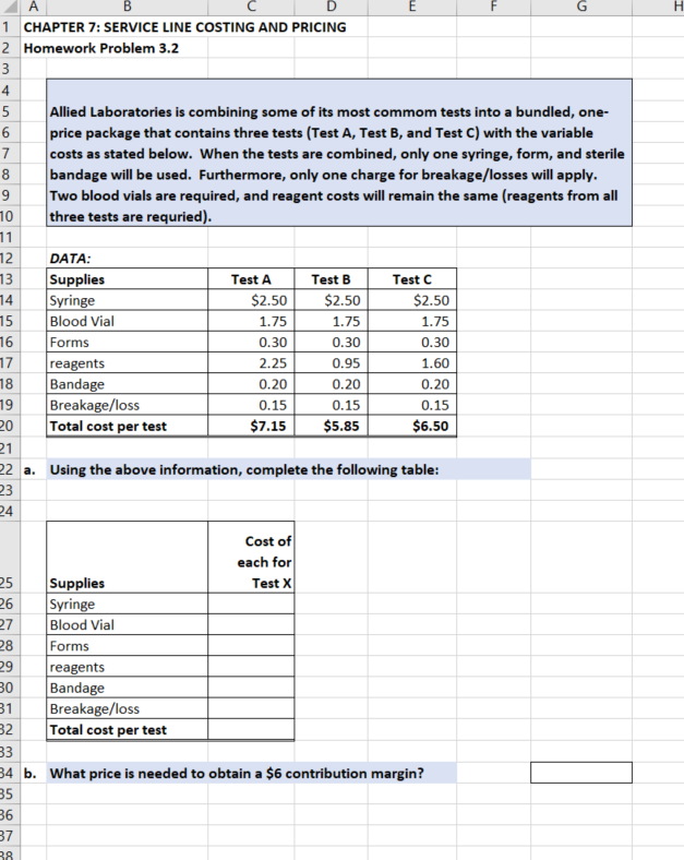 A D G CHAPTER 7: SERVICE LINE COSTING AND PRICING
