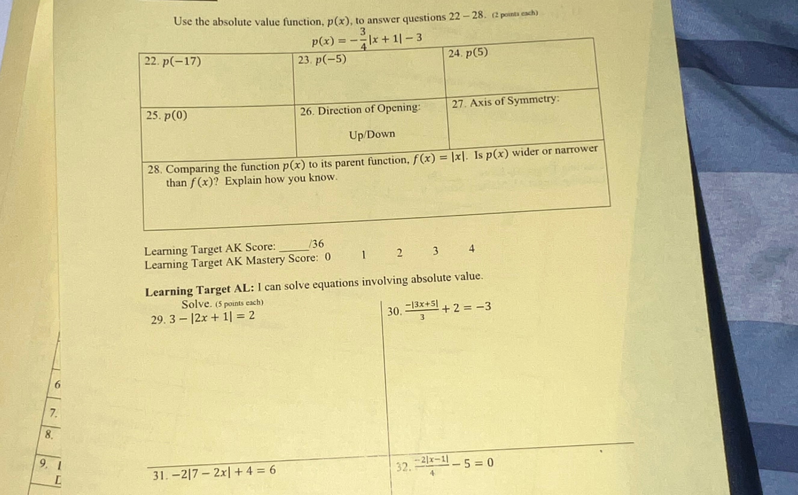 Use the absolute value function, p(x), to answer