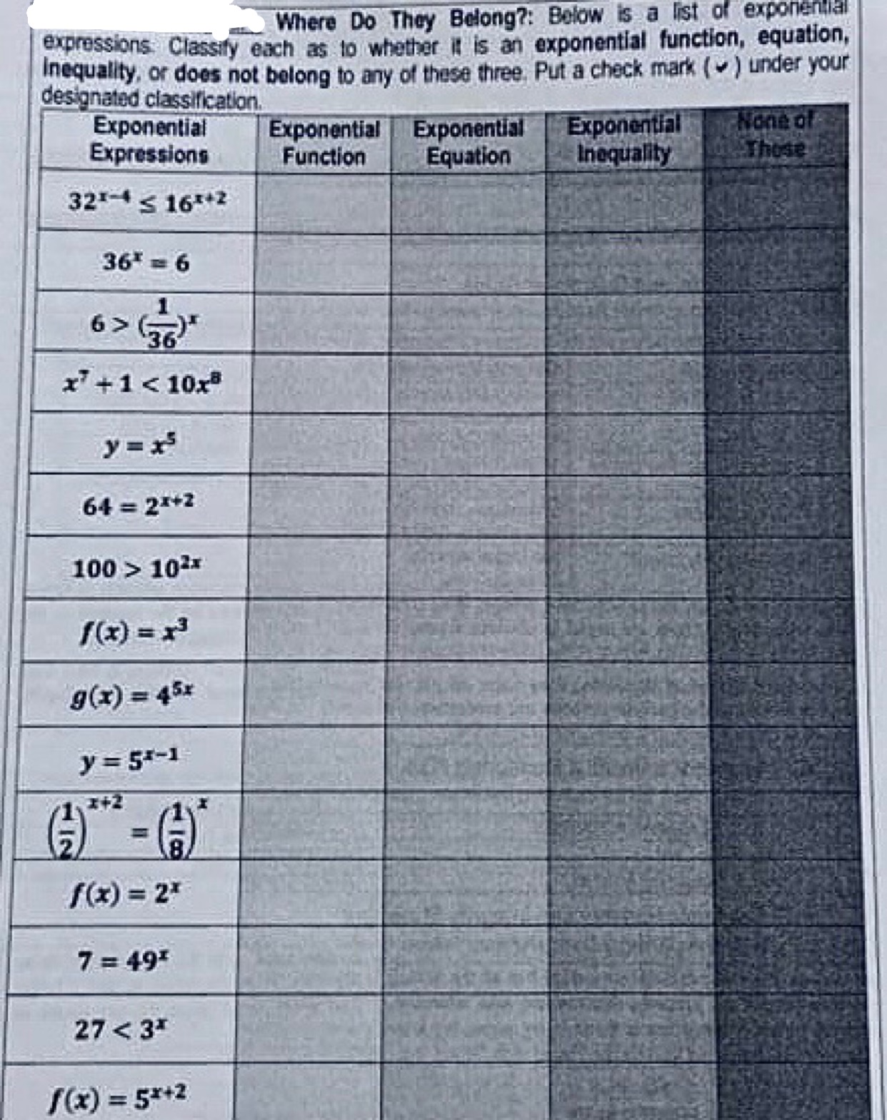 Where Do They Belong?: Below is a list of