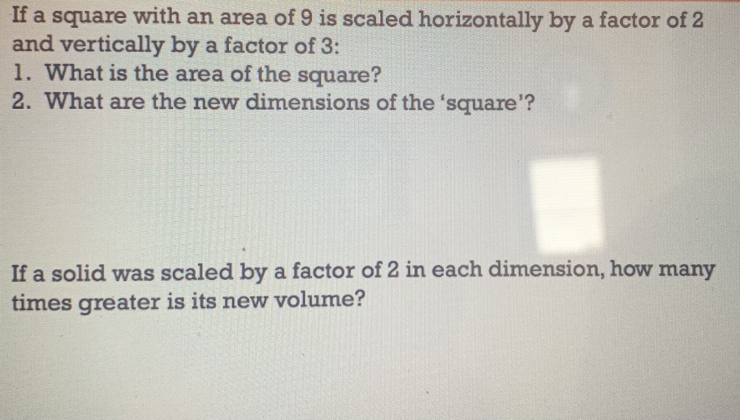 If a square with an area of 9 is scaled