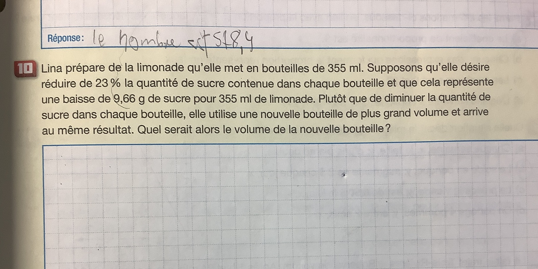 Lina prepares lemonade which she puts in 355 ml