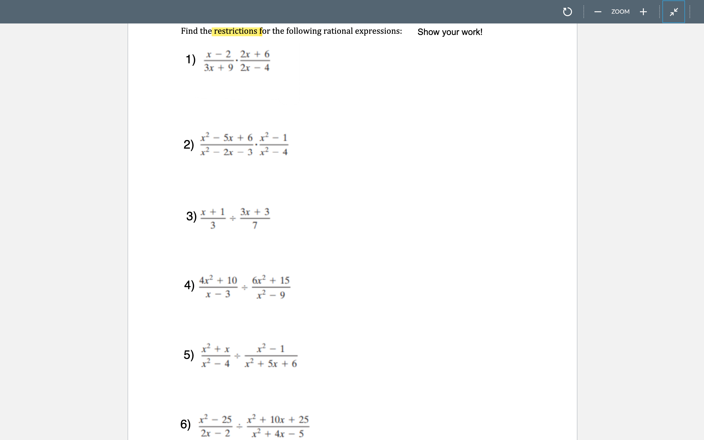 ZOOM + k Find the restrictions for the following