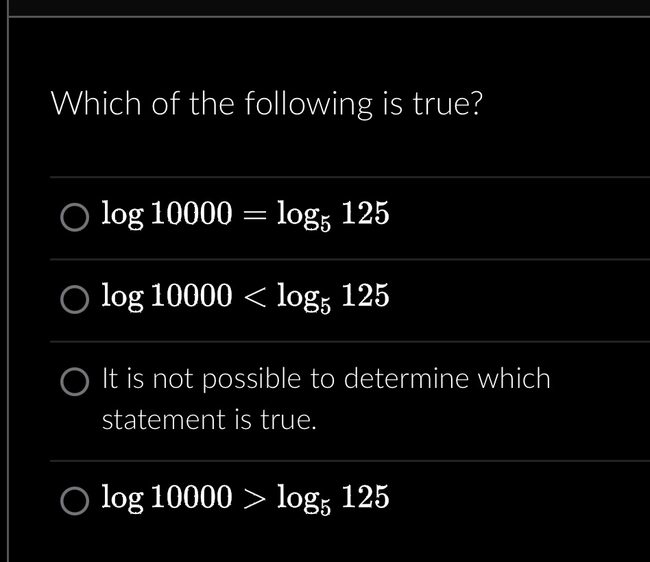 Which of the following is true? log 10000 = 10g5
