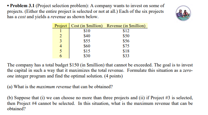 I need help with formulating the pictured problem