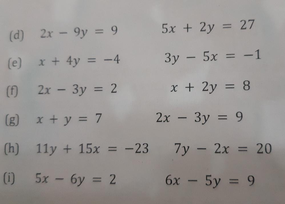 Use the method of substitution to solve each