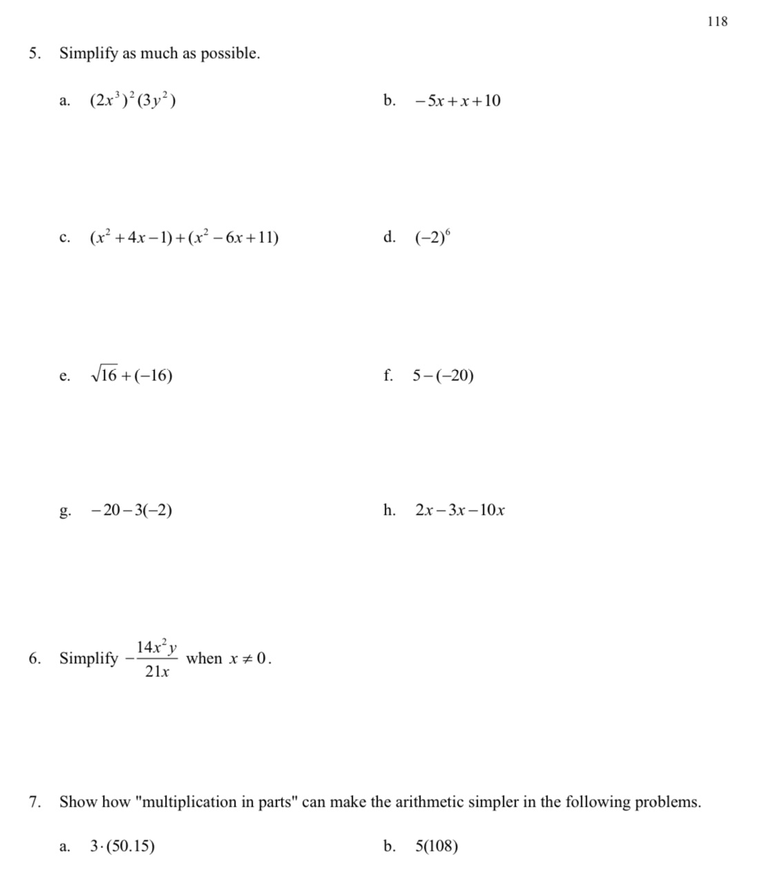 118 5. Simplify as much as possible. a.