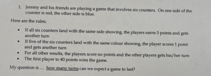 1. Jeremy and his friends are playing a game that