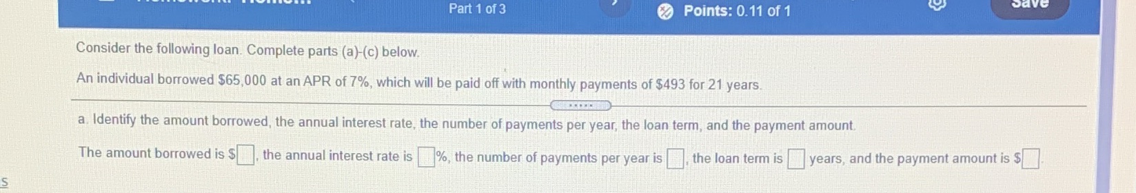 there are 3 extra parts Part 1 of 3 Points: 0.11