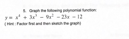 5. Graph the following polynomial function: x* +