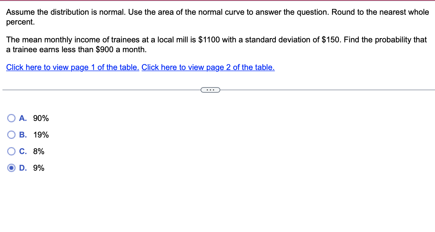 Find the percent of the total area under the