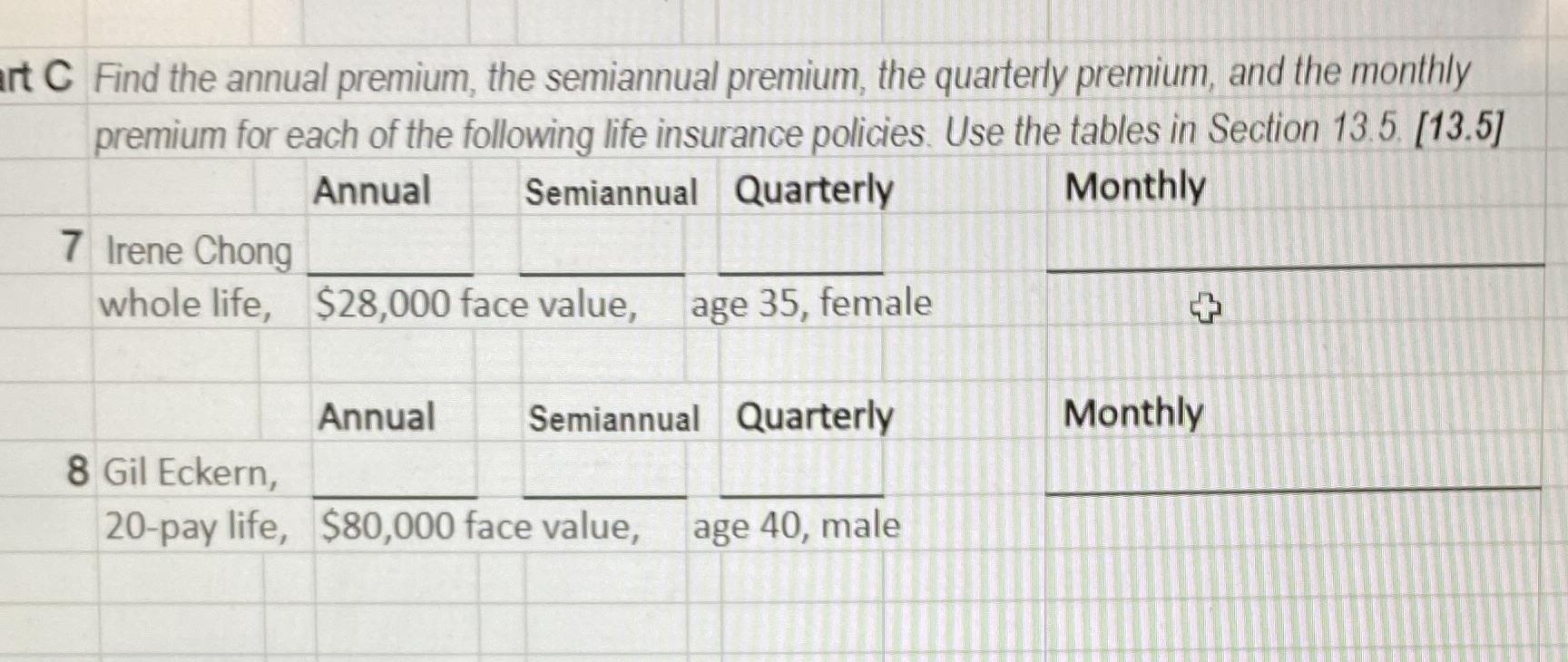 art C Find the annual premium, the semiannual
