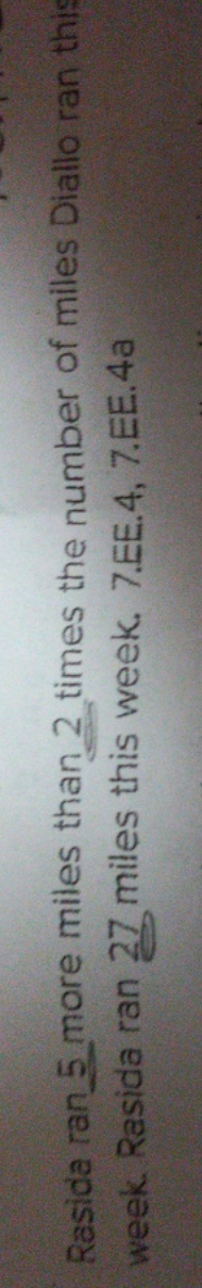 how to solve question Rasida ran 5 more miles