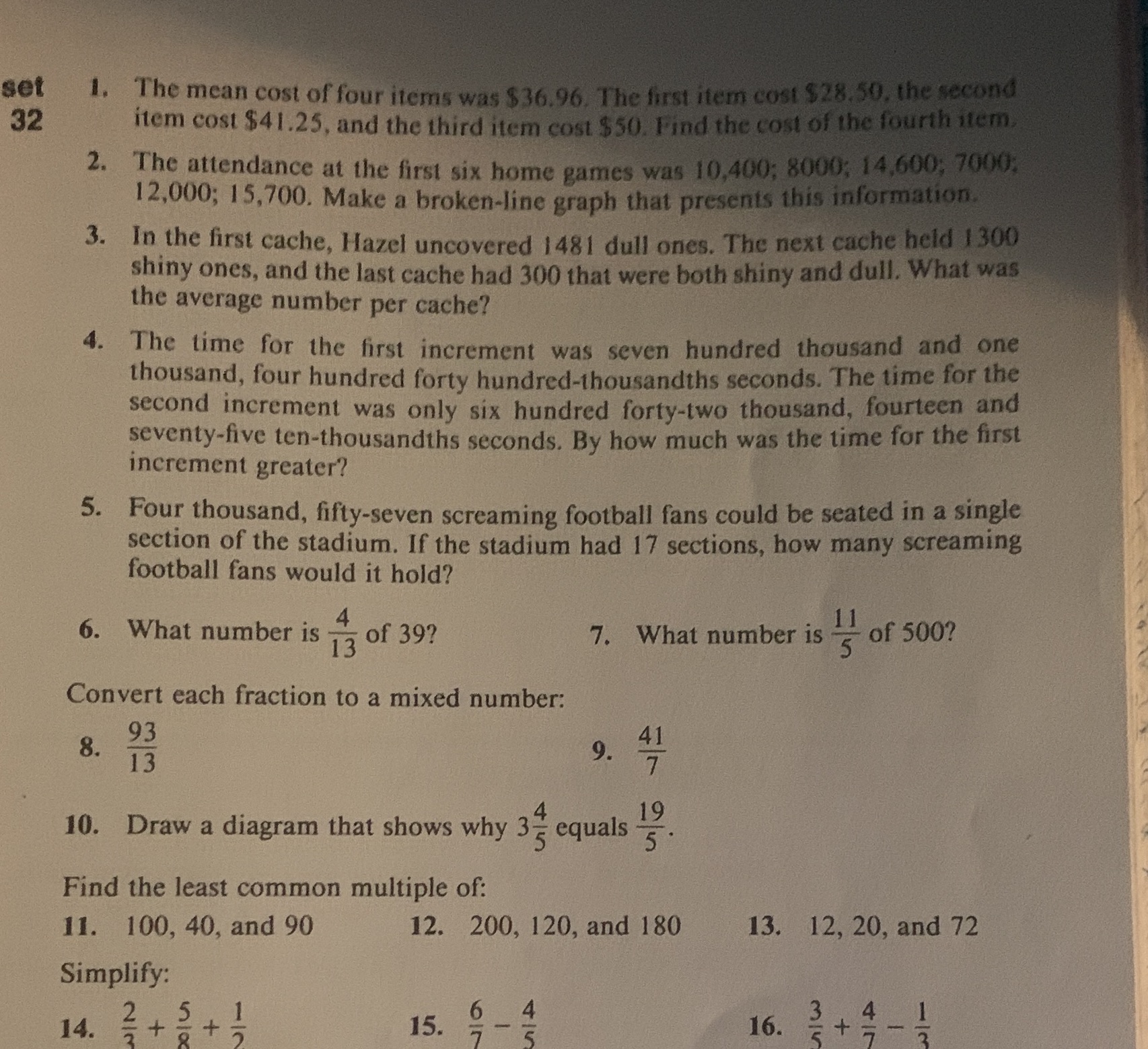 Can I get help with 1-16? set 1. The mean cost of