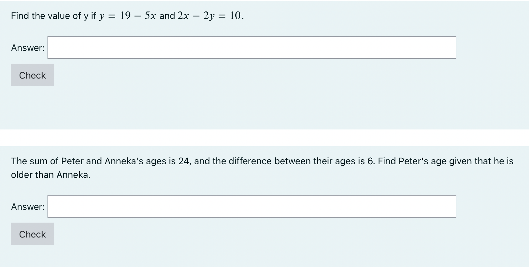 Solve the following systems of equations. 2x - 3y