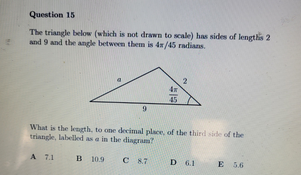 no extra detail Question 15 The triangle below