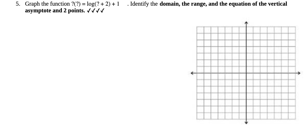 5. Graph the function ?(?) = log(? + 2) + 1 .