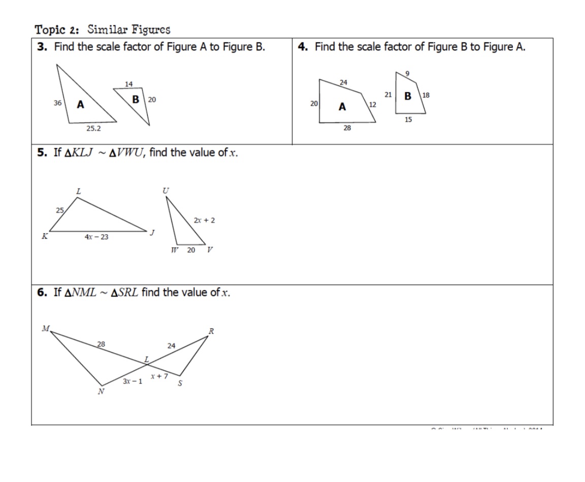 Topic 2: Similar Figures 3. Find the scale factor