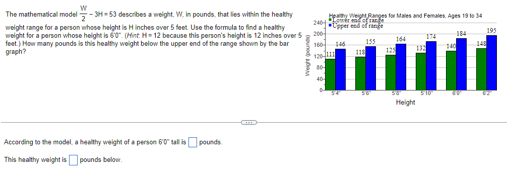 W The mathematical model -3H =53 describes a
