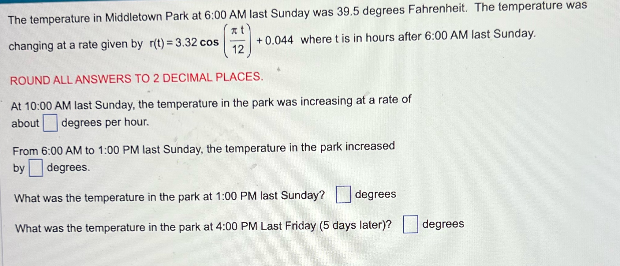 The temperature in Middletown Park at 6:00 AM