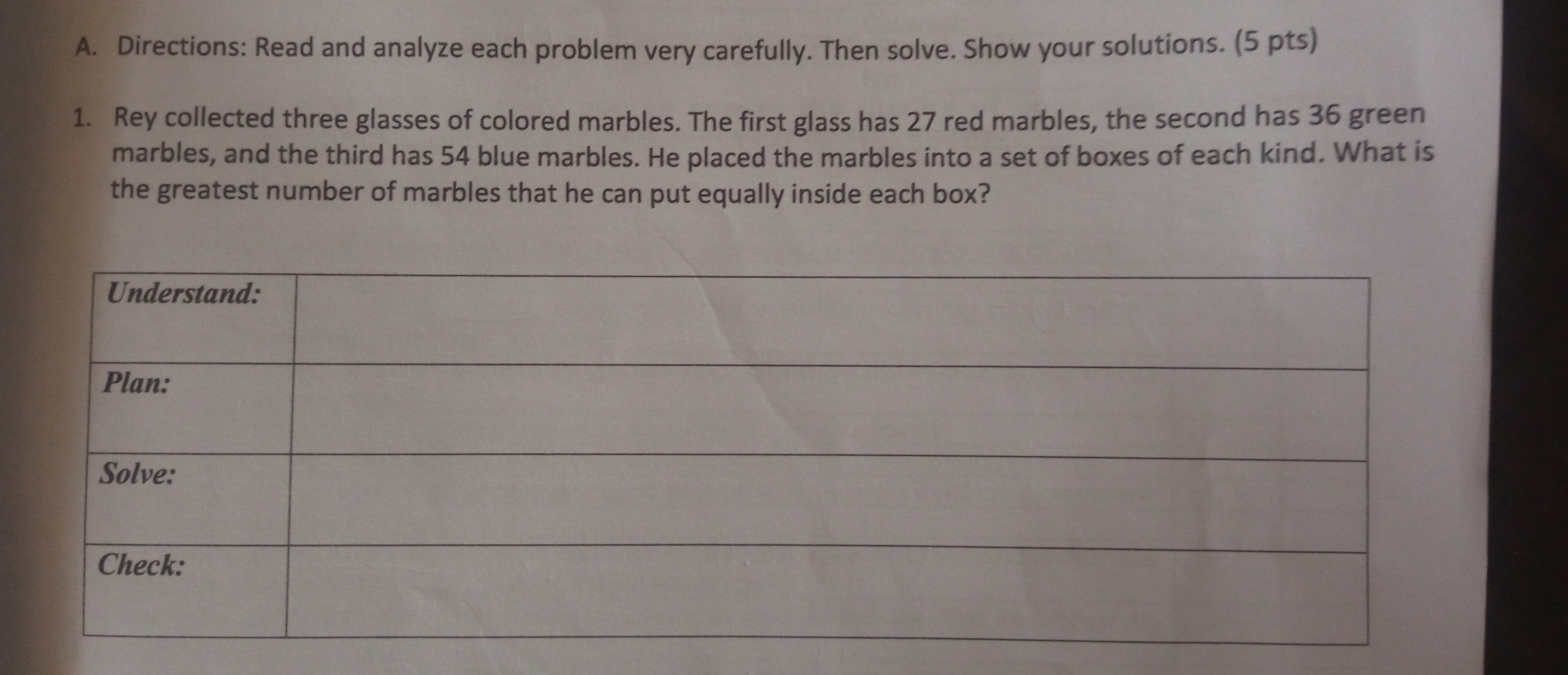 A. Directions: Read and analyze each problem very