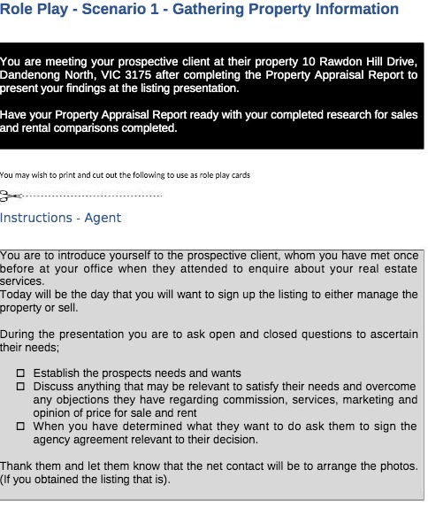 Role Play - Scenario 1 - Gathering Property