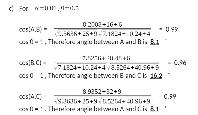 c) For a=0.01, 8=0.5 8.2008+16+6 cos(A,B) = 0.99