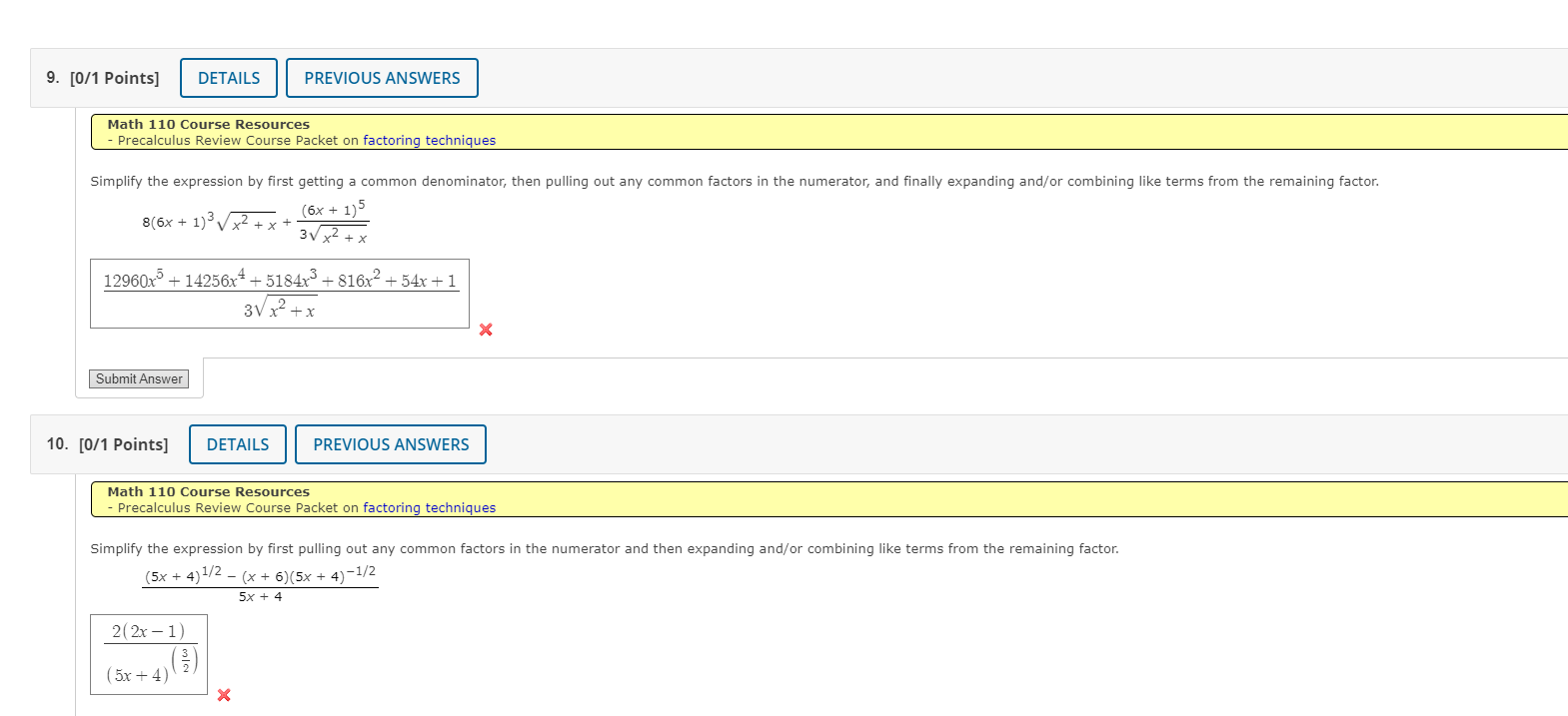 9. [0/1 Points] DETAILS PREVIOUS ANSWERS Math 110