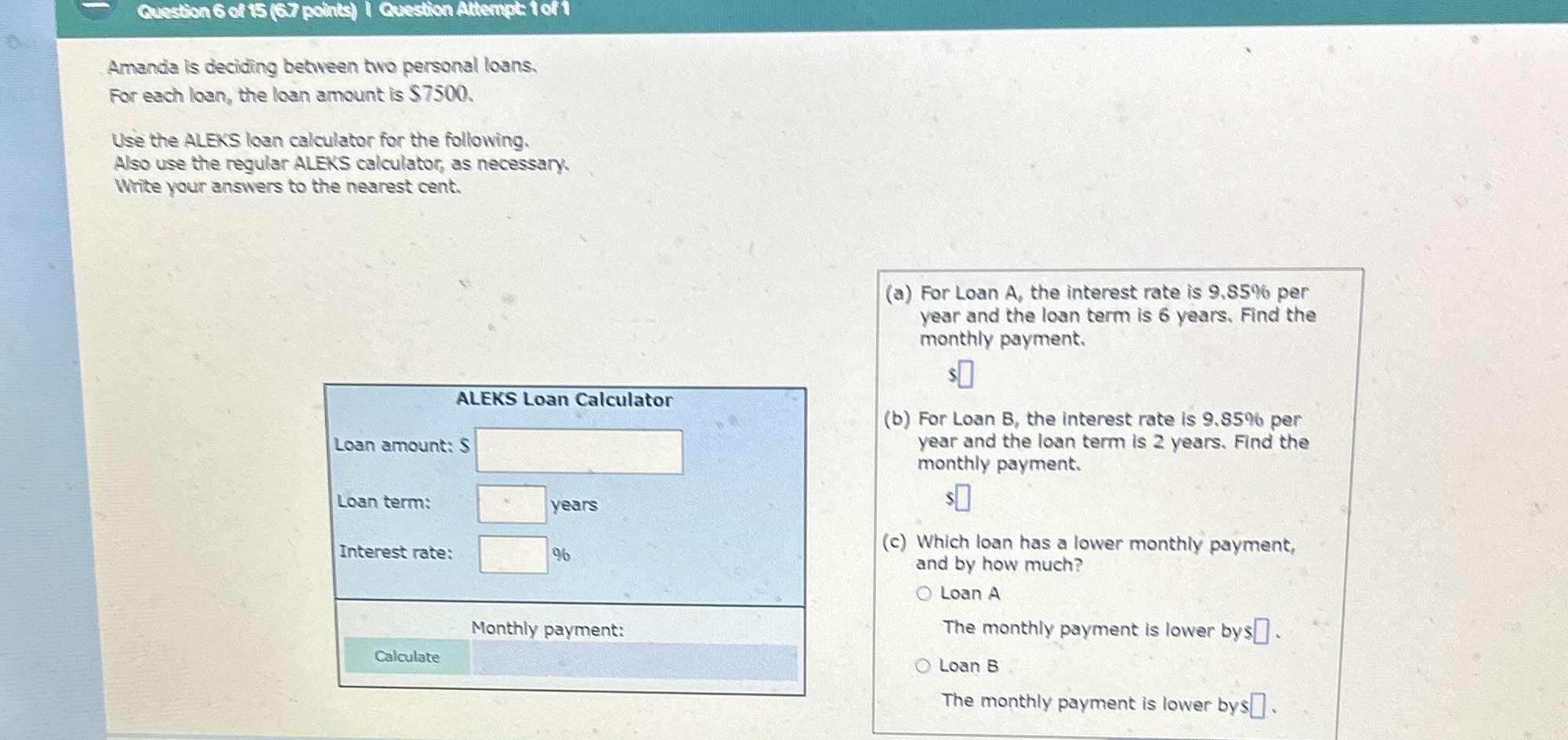 Question 6 of 15 (6.7 points) | Question Attempt: