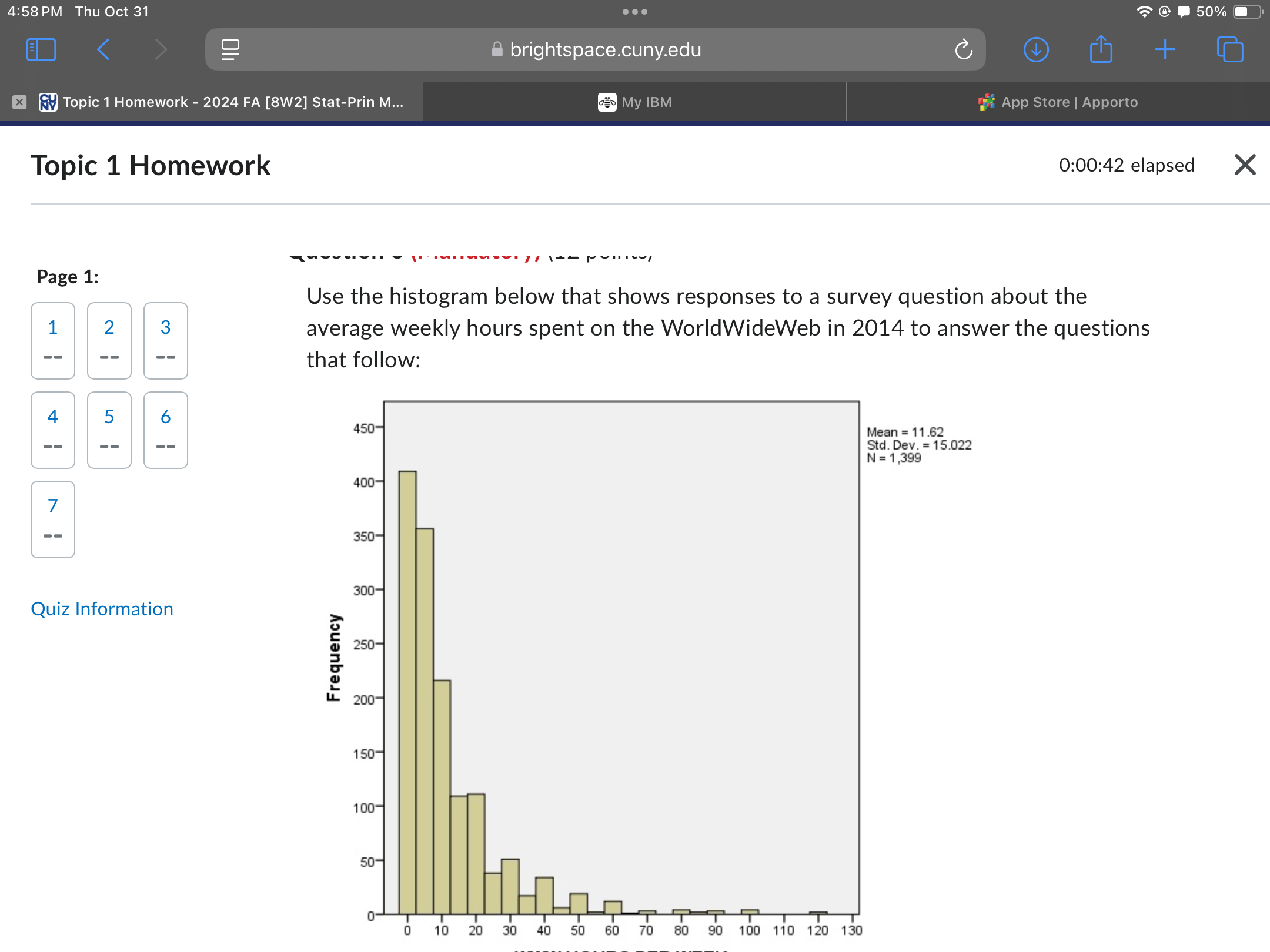Use the histogram below that shows responses to a