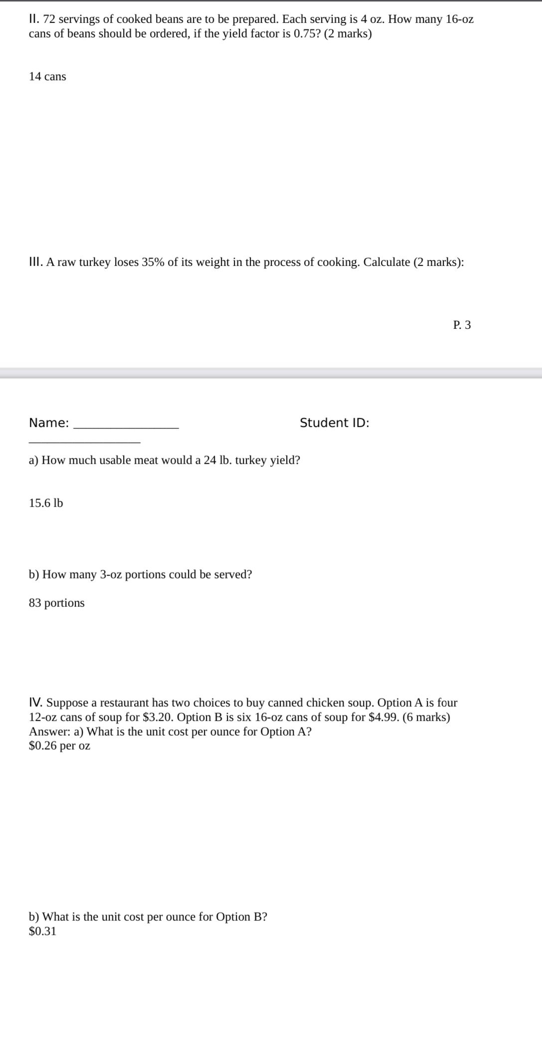 ||. 72 servings of cooked beans are to be
