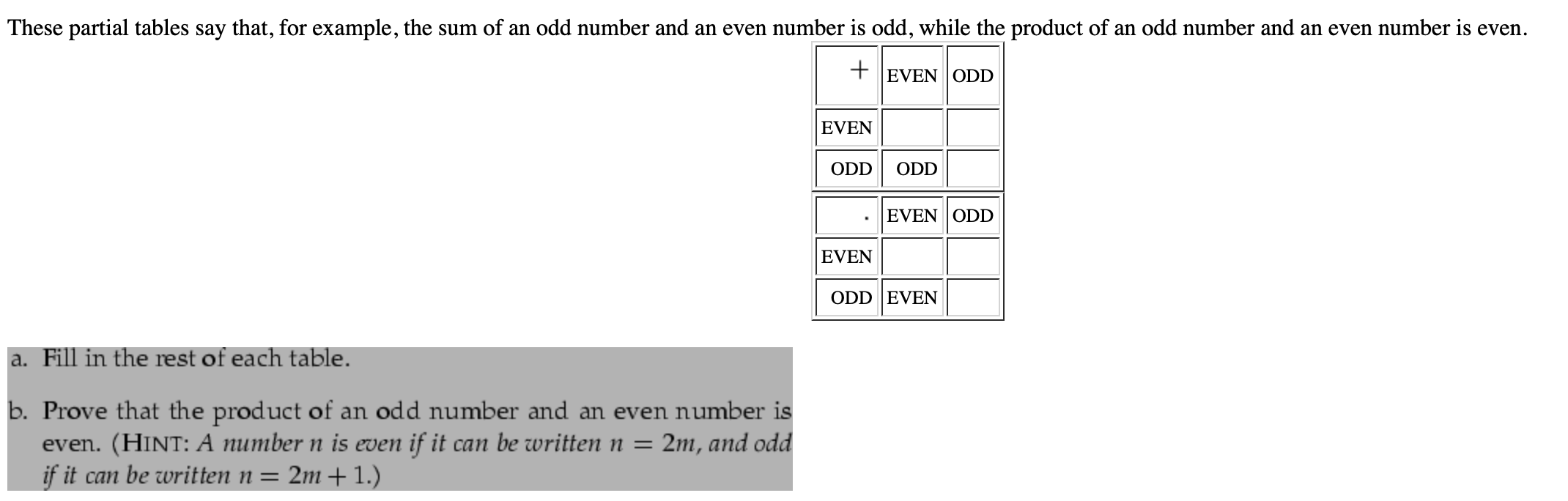 These partial tables say that, for example, the