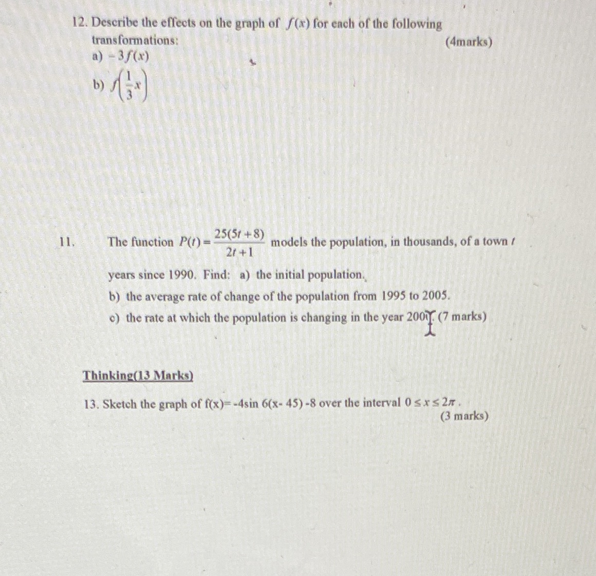12. Describe the effects on the graph of f(x) for