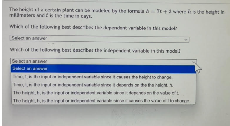 ? The height of a certain plant can be modeled by