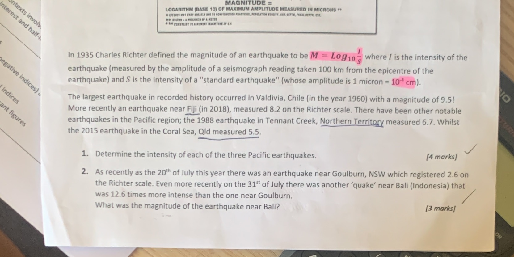 MAGNITUDE = LOGARITHM (BASE 10) OF MAXIMUM