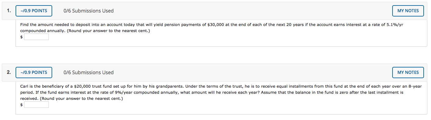 -/0.9 POINTS 0/6 Submissions Used MY NOTES Find