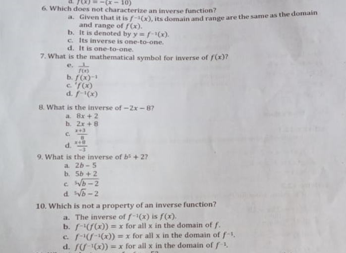 1(x)= = (x-10) 6. Which does not characterize an