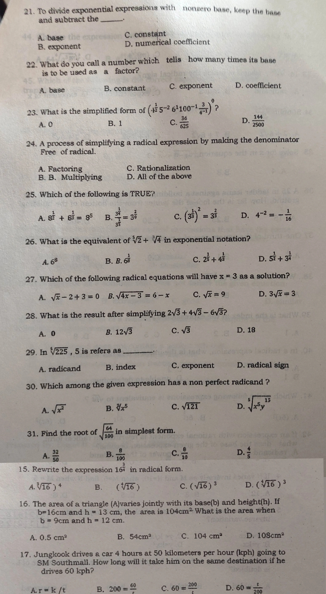 PLEASE ANSWER 21. To divide exponential