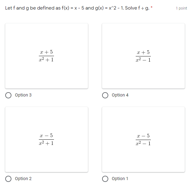 Let f and g be defined as f(x) = x - 5 and g(x) =