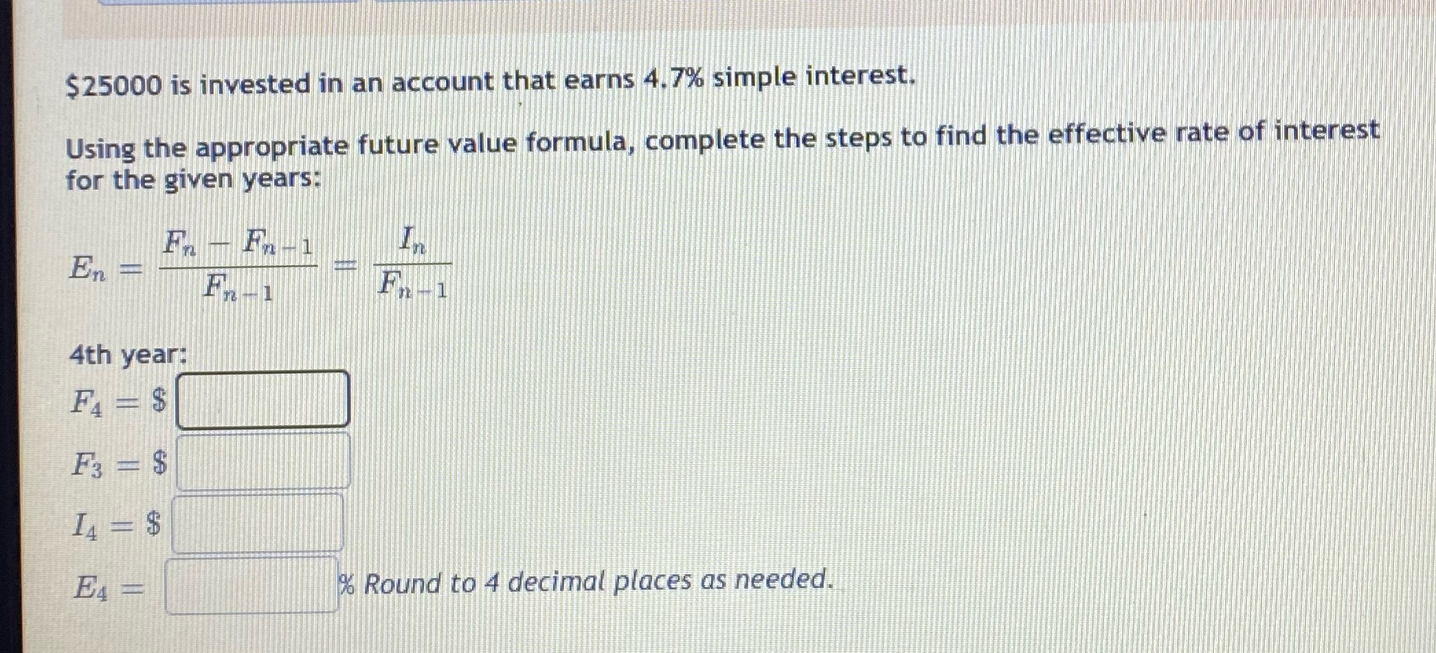 Effective rates of interest (simple interest)