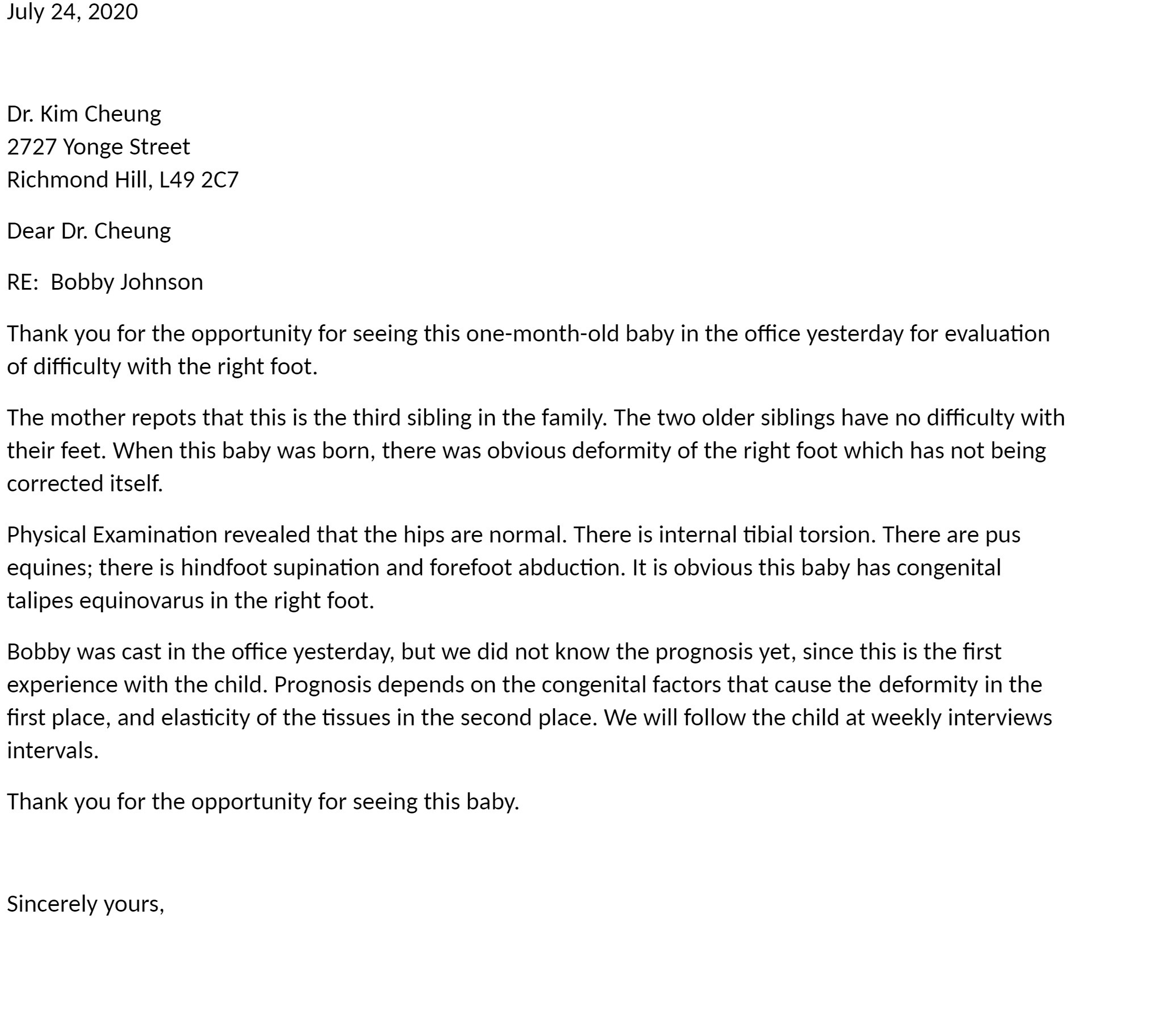 July 24, 2020 Dr. Kim Cheung 2727 Yonge Street