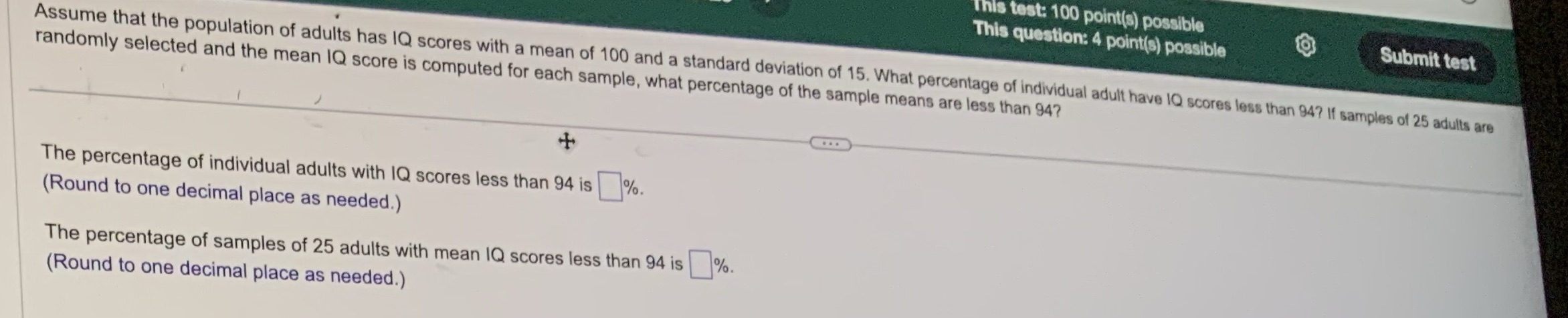 This test: 100 point(s) possible This question: 4