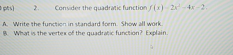 precalculus pts) 2. Consider the quadratic