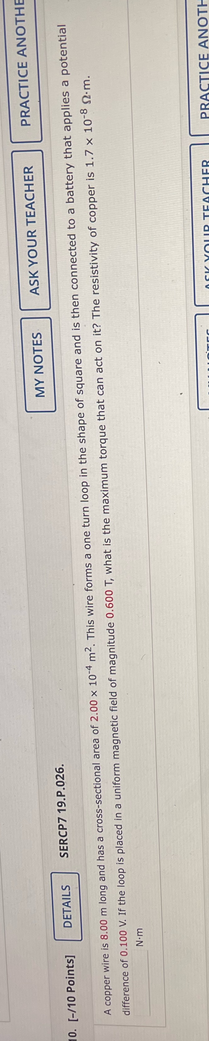 0. [-/10 Points] DETAILS SERCP7 19.P.026. MY